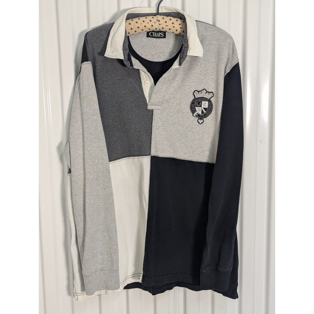Chaps Crest ColorBlock Men's Long Sleeve Rugby Polo Shirt